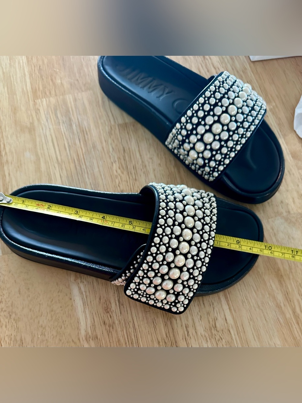 Jimmy Choo Black Slides with Pearl Stud Embellishments - Picture 5 of 11